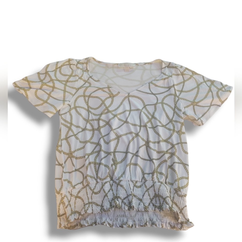 Michael Kors Women Blouse Top Shirt  Bone  Golden Chain Logo